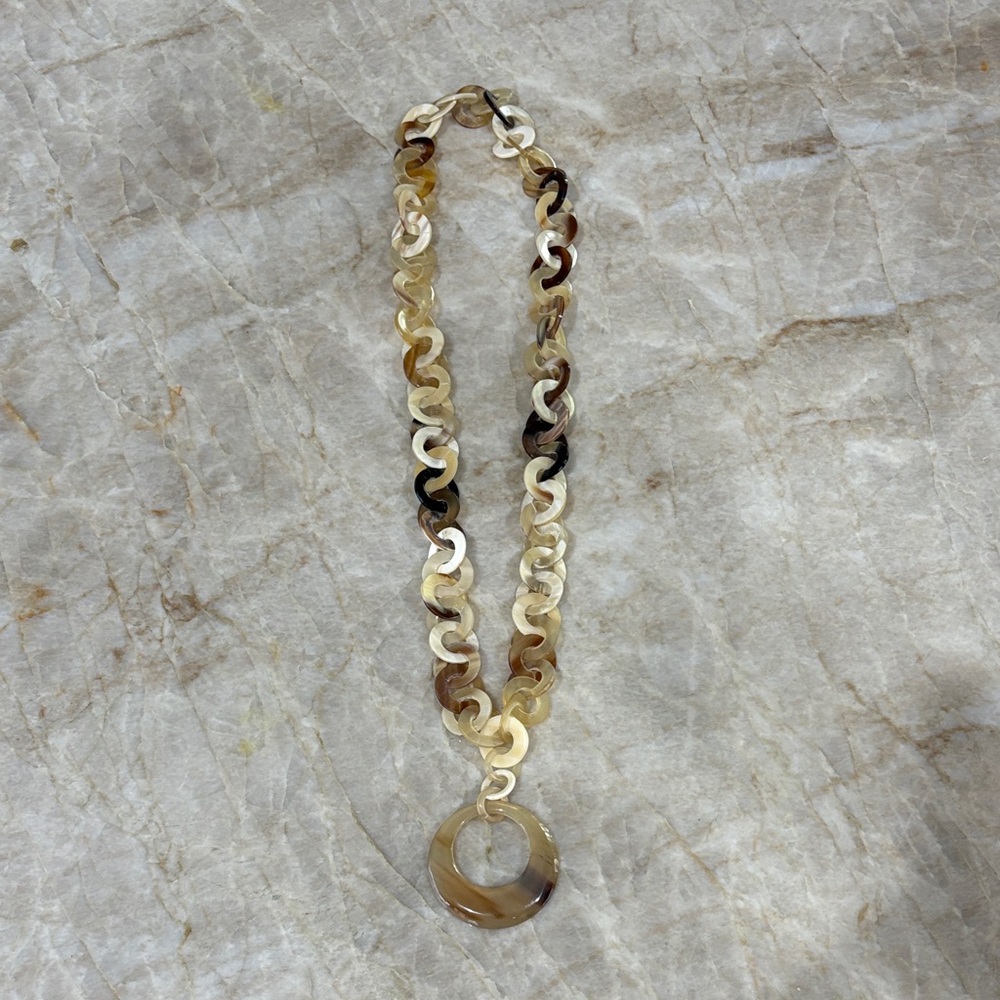 Water Buffalo Horn Necklace, brown and cream - 18”